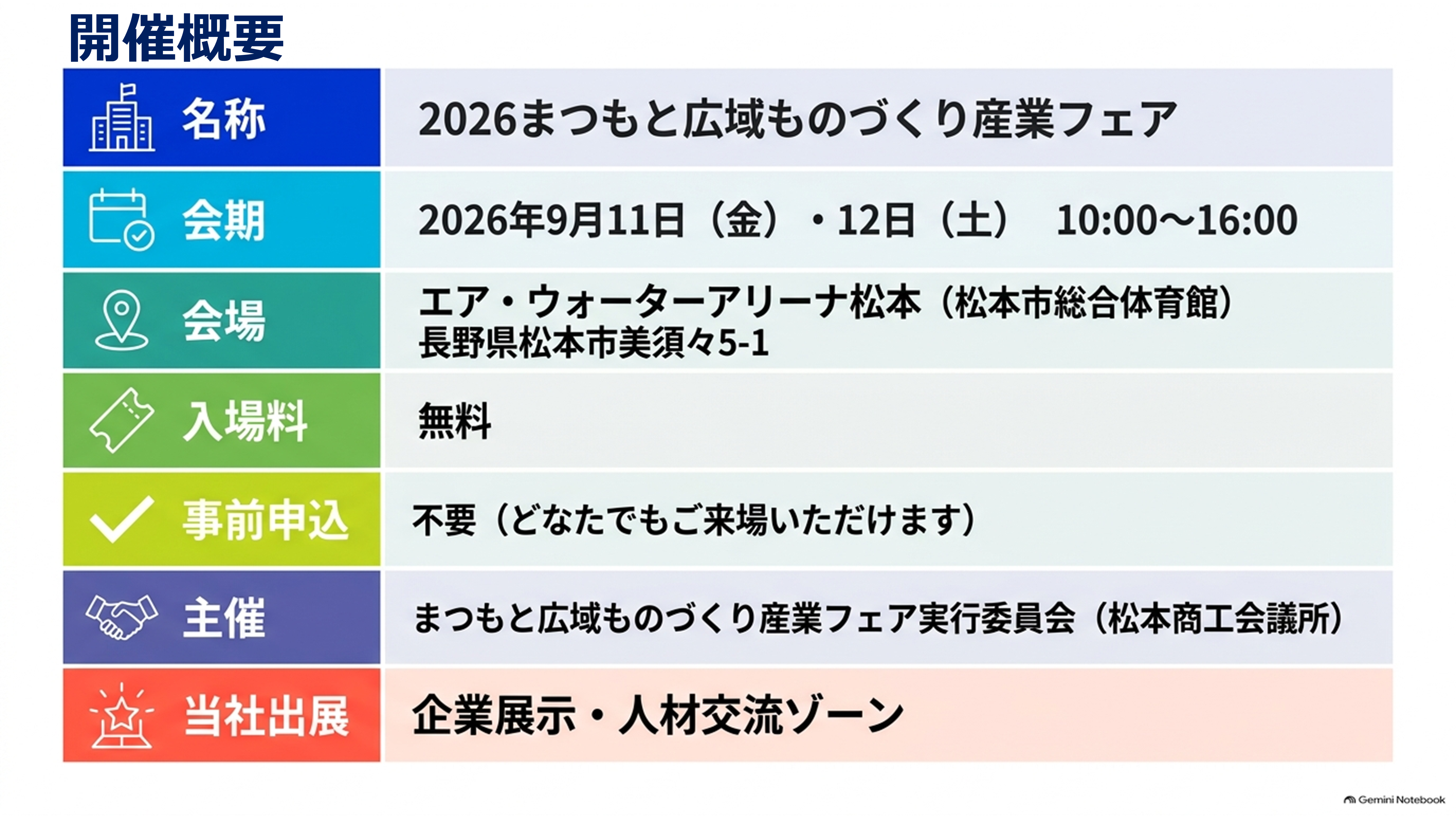 2026 まつもと広域ものづくり産業フェア 出展のご案内